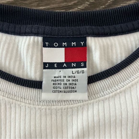 Tommy Hilfiger Jeans Vintage Y2K 90s White Thermal Long Sleeve Logo Shirt Mens L - Picture 6 of 7